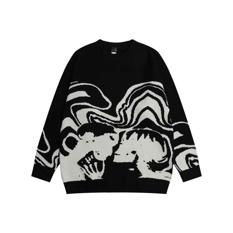 

Lovers Print Spliced Streetwear Retro Pullover Men's Sweaters Round Neck ip op arajuku Knitted Autumn Clotes Oversized