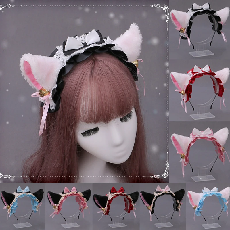 Обруч для волос в стиле аниме лолита Женский кружевная плюшевая ободок с