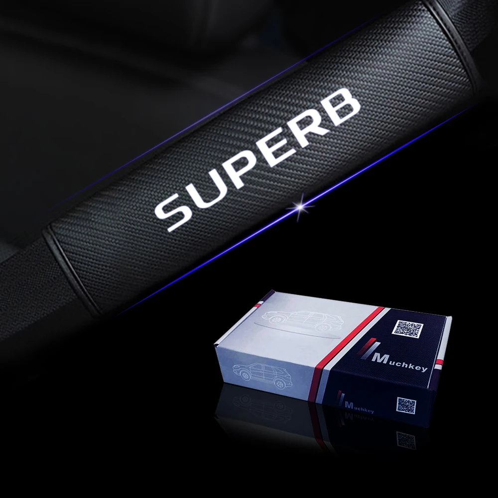 For Skoda SUPERB Car Safety Seat Belt Harness Shoulder Adjuster Pad Cover Carbon Fiber Protection Cover Car Styling 2pcs