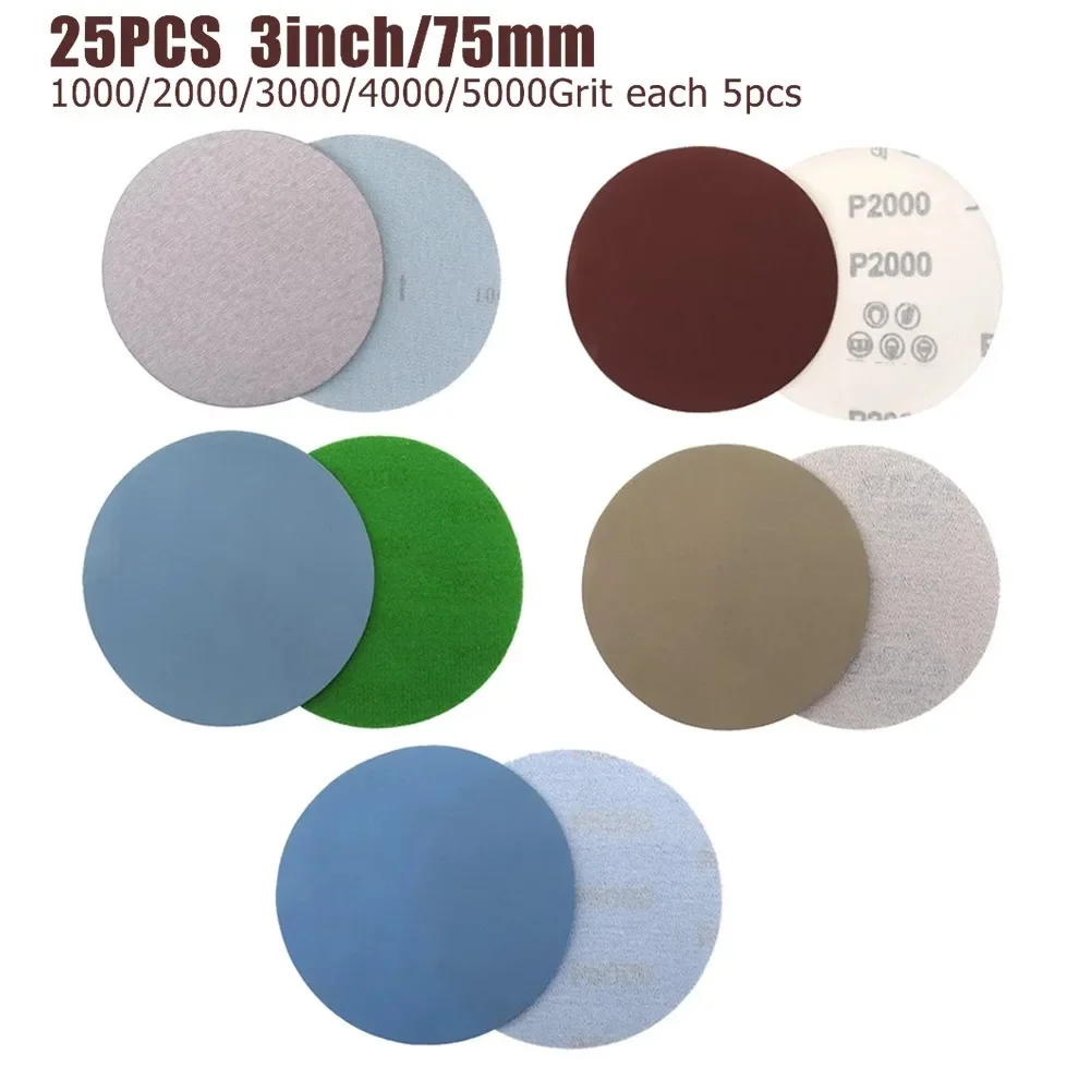 Полированная наждачная бумага 25 шт. 3 дюйма/75 мм зернистость 1000/2000/3000/4000/5000