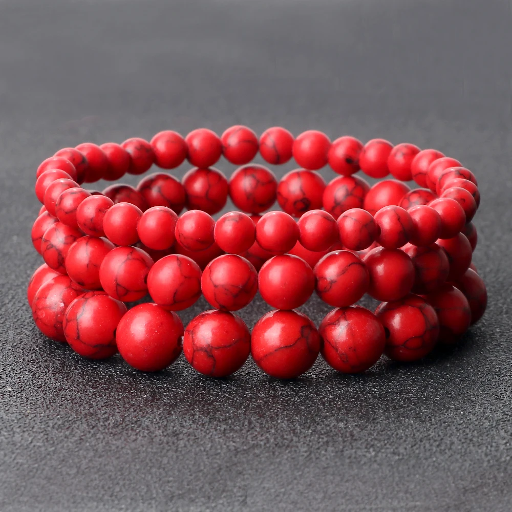 

6/8/10mm Natural Stone Red Beads Bracelets For Men Women Volcanic Lava Tiger Eye Beads Elastic Rope Bracelet Yoga Paryer Jewelry