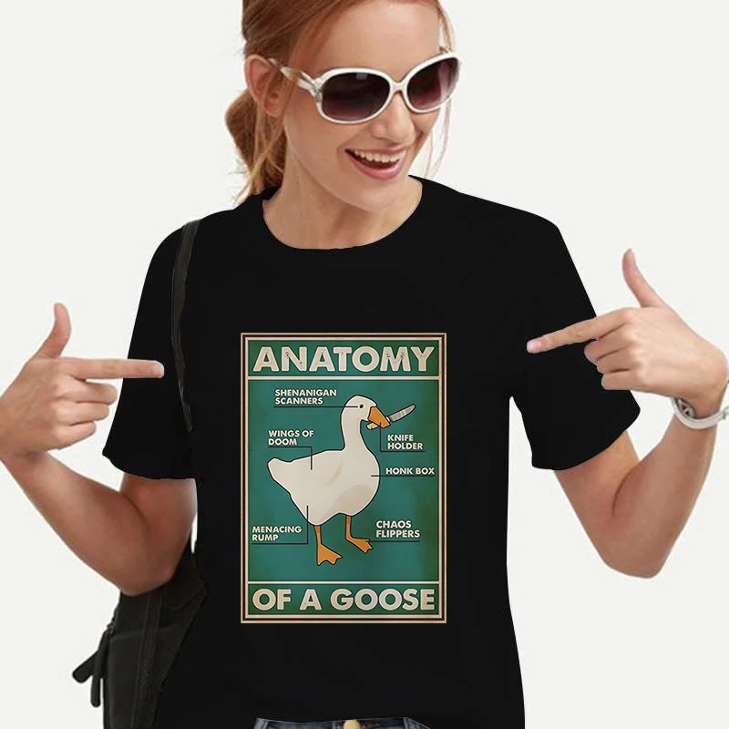 

Harajuku Funny 90s Girl Women T Shirt Anatomy of A Goose Knife Graphic Black Ladies T-shirt Casual Woman Shirt Kawaii Tee Shirt