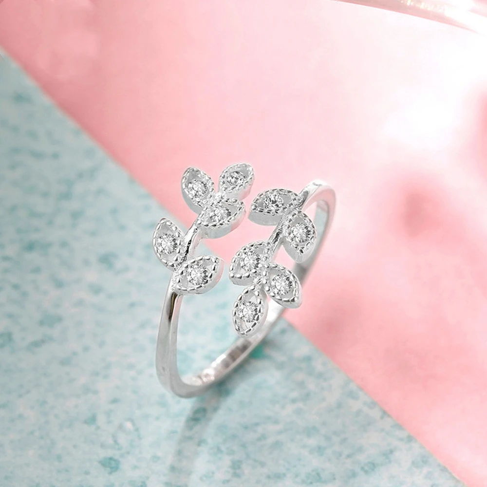 

Женское Открытое кольцо с листьями из циркония, серебряное 925 пробы
