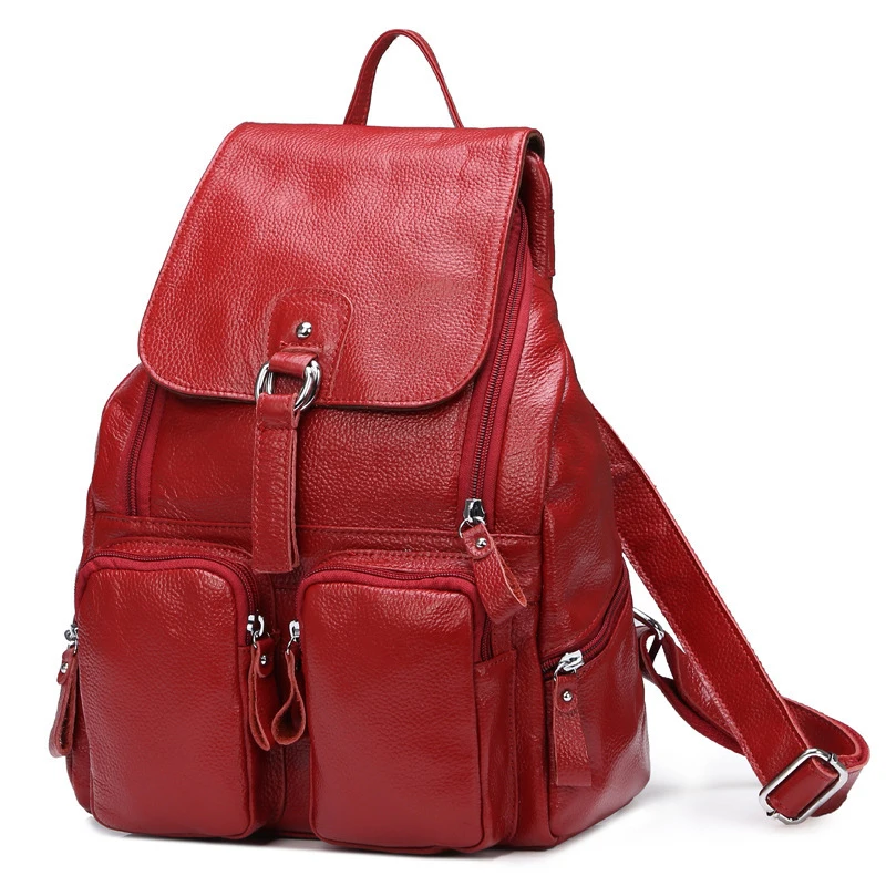 Cow Genuine Leather Women Backpacks Luxury Brand Female Real Natural First Layer Leather Ladies Girl Student Casual Backpack Bag