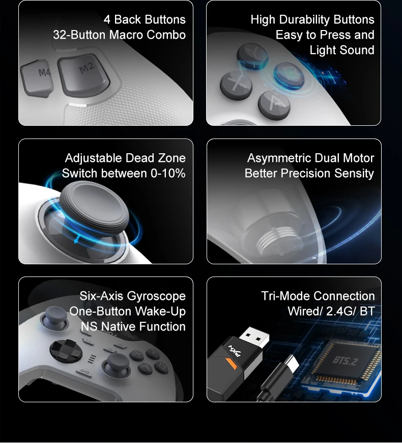 PXN P5 Wireless 2.4G Bluetooth Gaming Controller Hall Effect Joystick Gamepad for Nintendo Switch/PC/iOS/Android /Steam