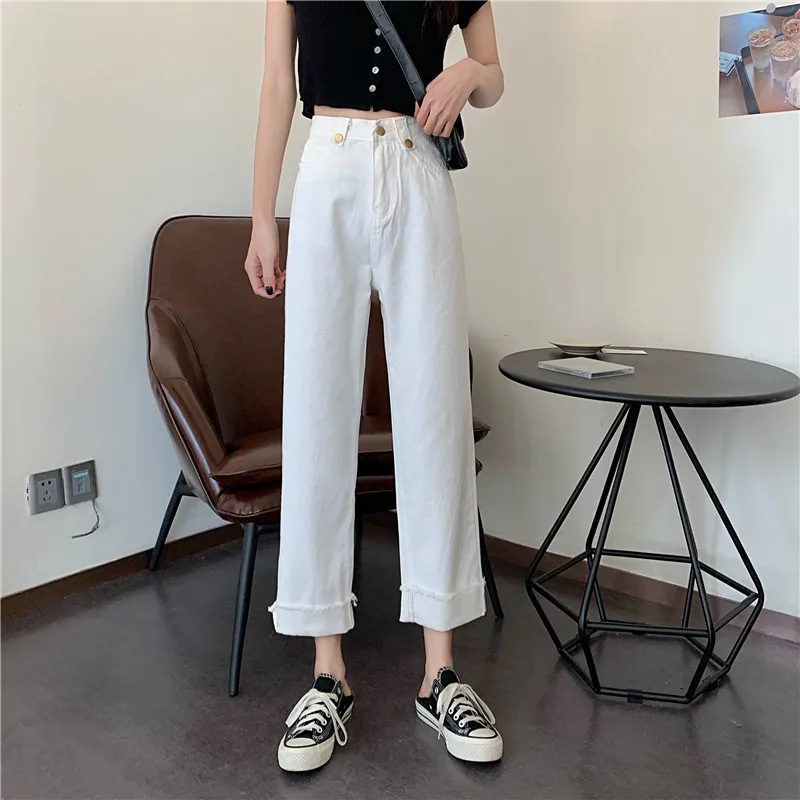 

N2924 Jeans women's new Korean style loose nine-point wide-leg pants high-waist straight-leg jeans women's trend