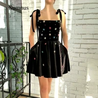 black mini prom dresses star sequins bow straps short prom gown sexy gala dress 2022 summer girl party gowns robe de soiree
