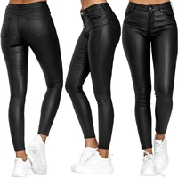 female leather leggings pants girl solid small feet fashion pants stretch trousers slim fit autumn high waist casual pants