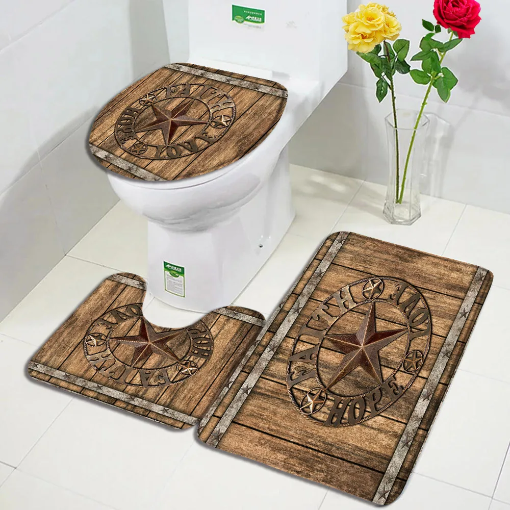 

Набор ковриков для ванной «техасская звезда», винтажный коричневый бордюрный напольный коврик в стиле ретро, декоративный ковер для ванной...