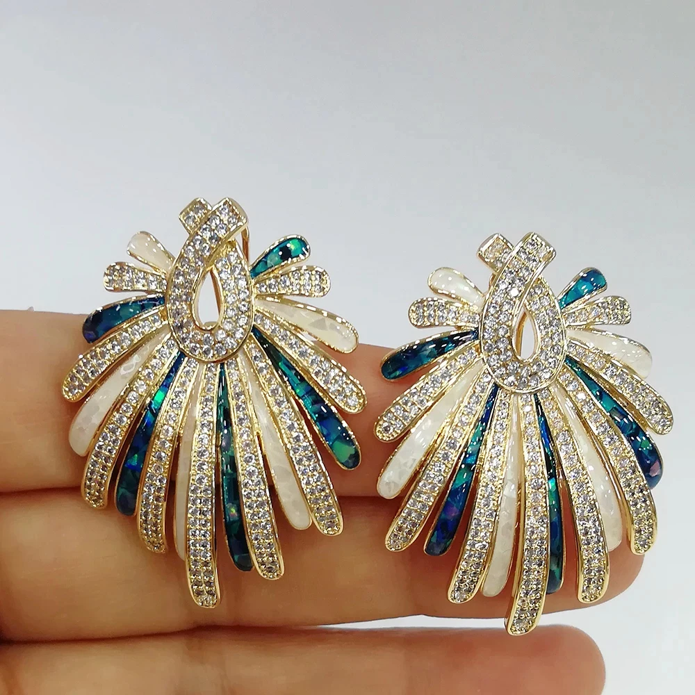 

Kellybola 2022 New Luxury Shiny Blue Opal Firework Earring Women Clear Yellow Mirco CZ Paved Cubic Zircon Bridal Wedding Jewelry