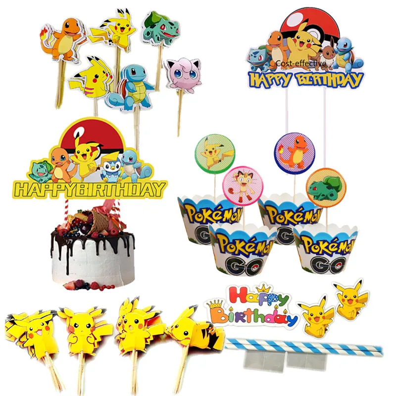 Детские топперы для торта в виде покемона для детского дня рождения, аксессуары для украшения кексов, для мальчиков и девочек, инструменты для выпечки «сделай сам», аксессуары в подарок