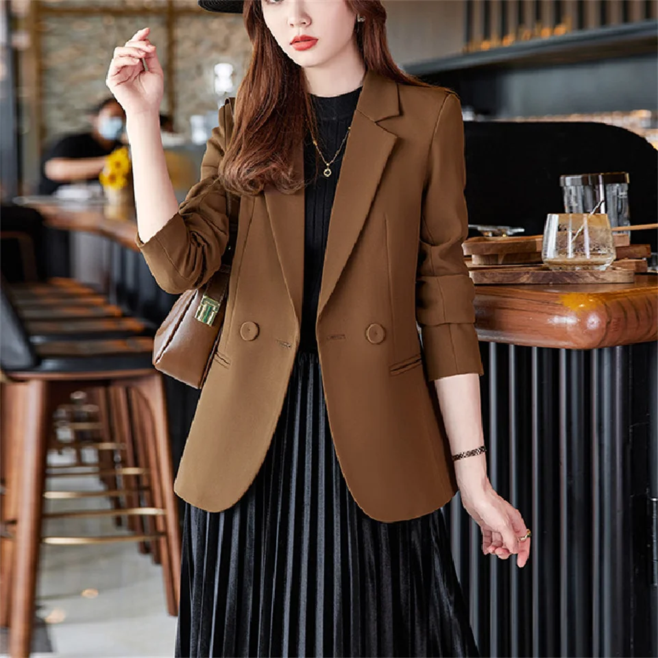 

Осенний Женский блейзер цвета хаки, модные повседневные приталенные блейзеры, куртки, пальто для работы, верхняя одежда, Женская куртка для ...