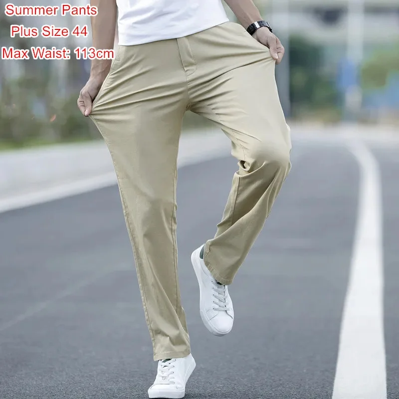 

Pantalon Pants Summer Men Thin Fitness Chinos Fashions Khaki Grey Black Trousers Plus Size 40 42 44 Male Slim Straight Outwear