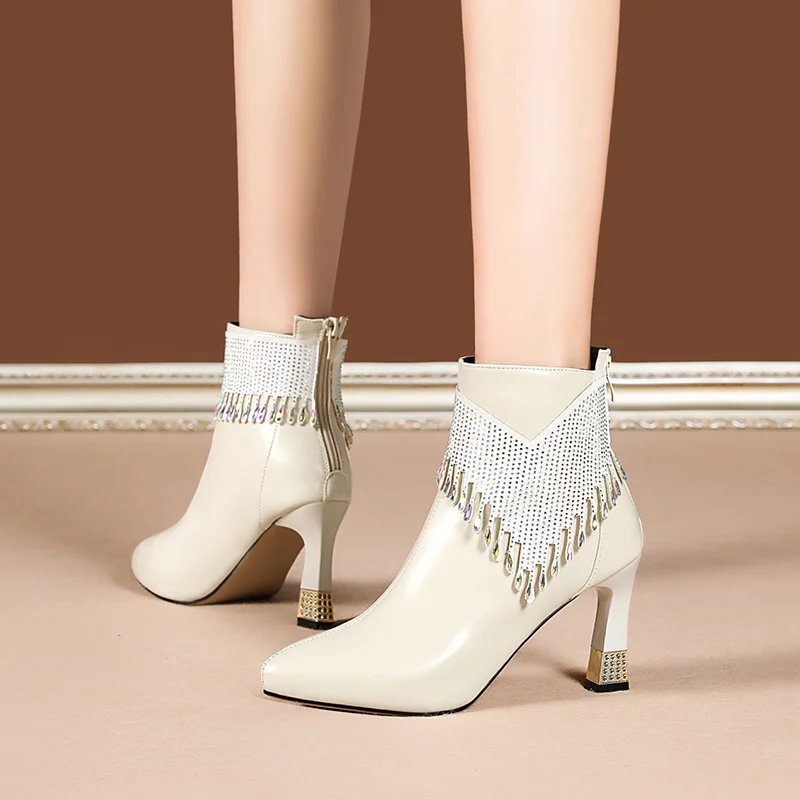 Soft Leather Women's Boots and Shoes Autumn and Winter Women's Party High Heels Ankle Boots Women's Boots 2023 New