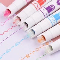 6 color kawaii heart flower curve line highlighter pen set fluorescent for marker drawing diy diary school supplies stationery
