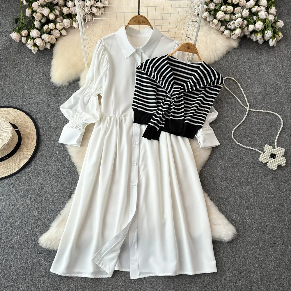 Однобортное однобортное платье-рубашка трапециевидной формы с фонариком на