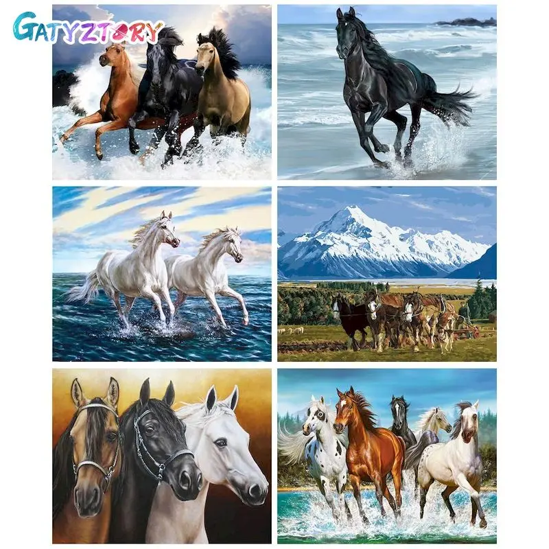

GATYZTORY DIY Frame Coloring By Number Horse Kits Painting By Number Animal Modern Drawing On Canvas HandPainted Art Gift