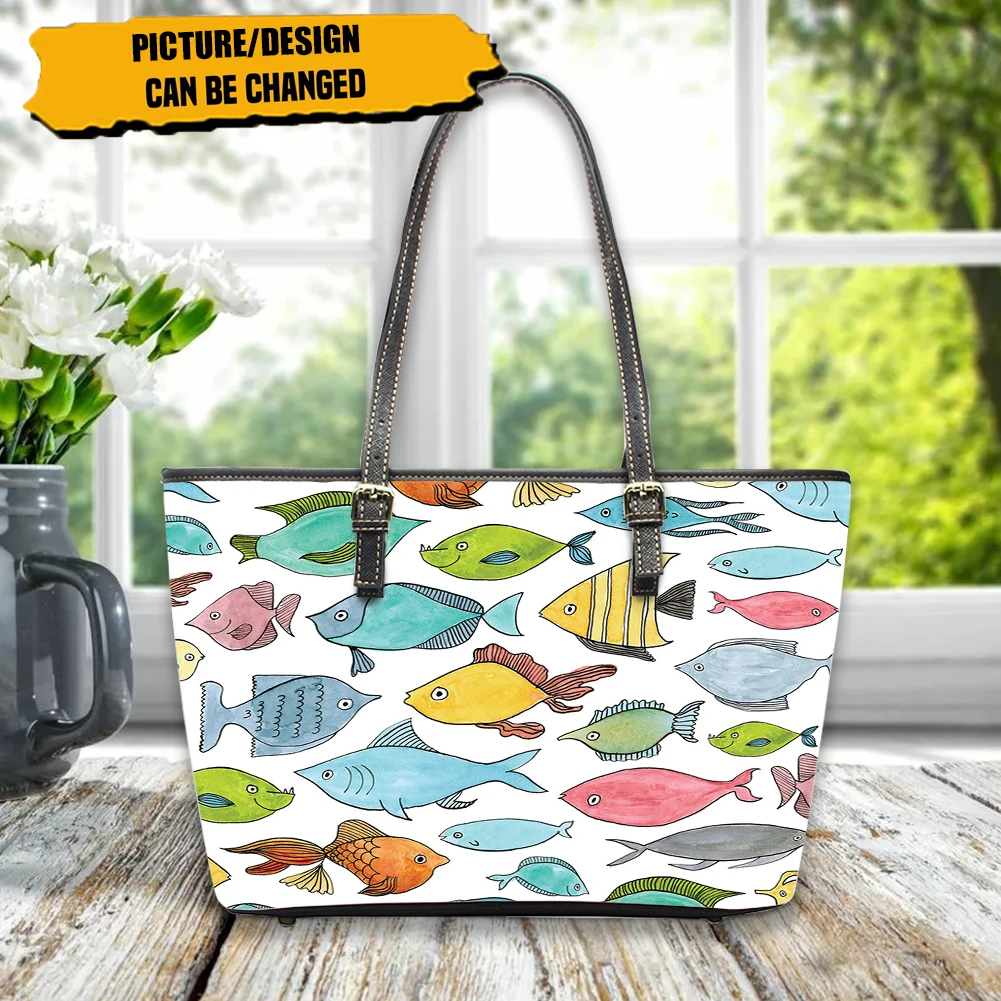 

Детская сумка для отдыха Coloranimal с милыми рисунками рыб, Женская вместительная сумка-тоут, кожаные водонепроницаемые Модные сумки на молнии