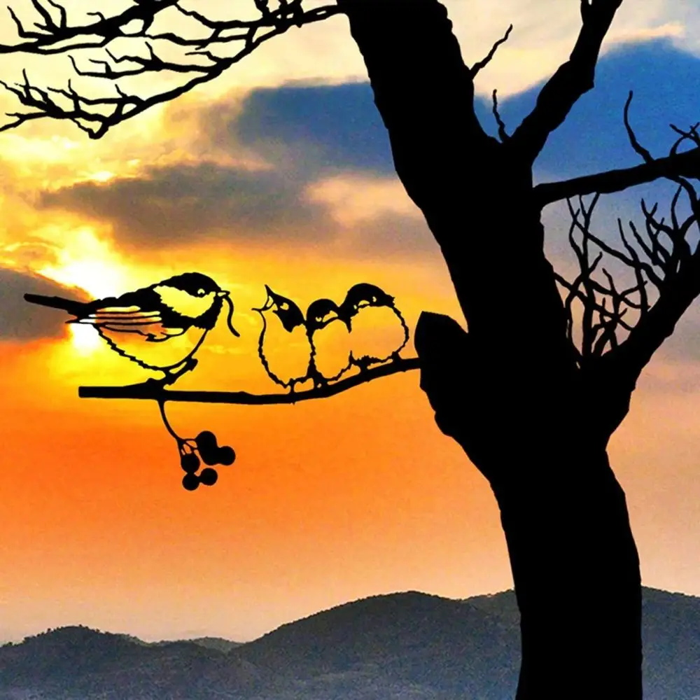 Металлические заборы украшения птица мама и три птицы уличное украшение для