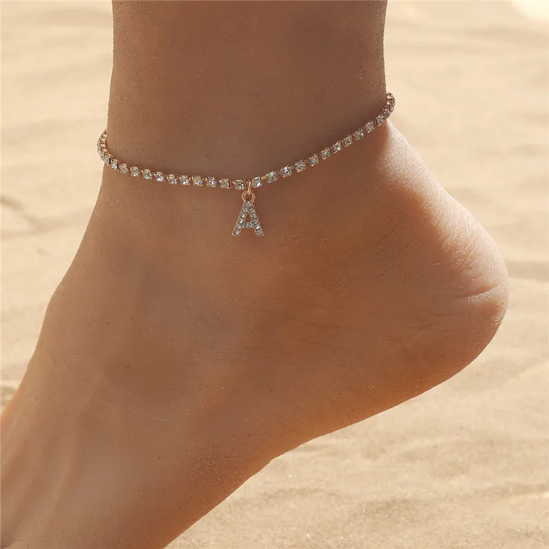 

New Rhinestone A-Z Initial Letter Infinity Anklets For Women Fashion Alphabet 26 Letter Link Anklet Foot Leg Bracelet Jewelry