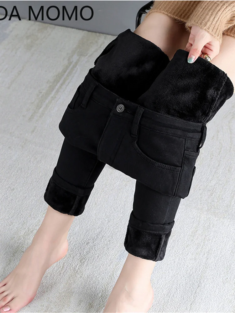 Зимние плотные теплые джинсы для женщин мам синие серые черные женские