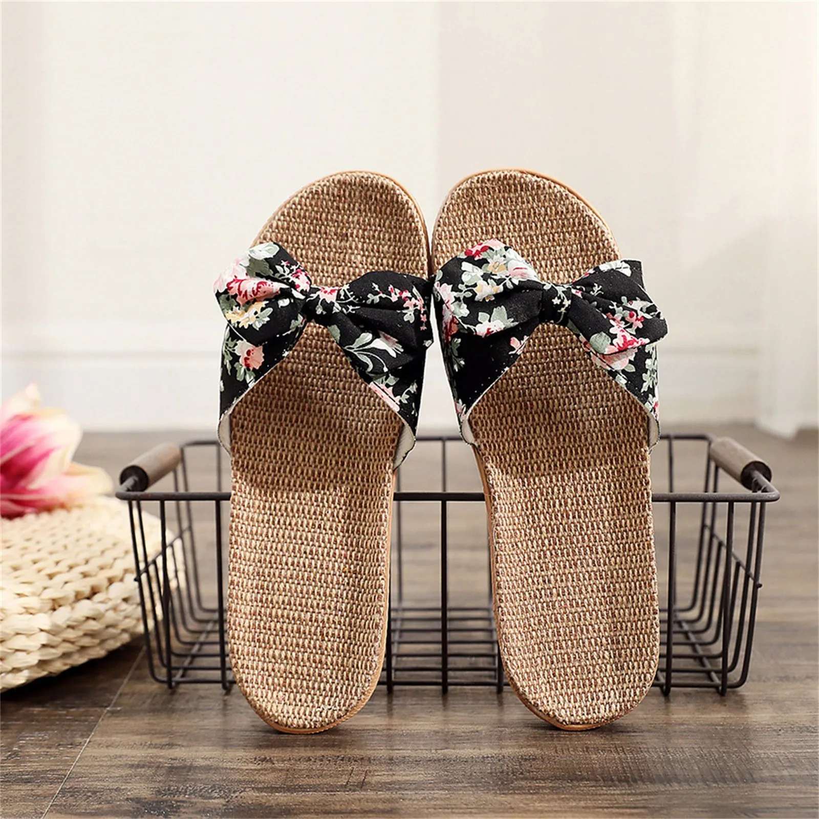 

Shoes For Women Female Bowknot Flax Linen Flip Flops Beach Shoes Sandals Indoor Slippers Chaussure Femme Женские сандалии