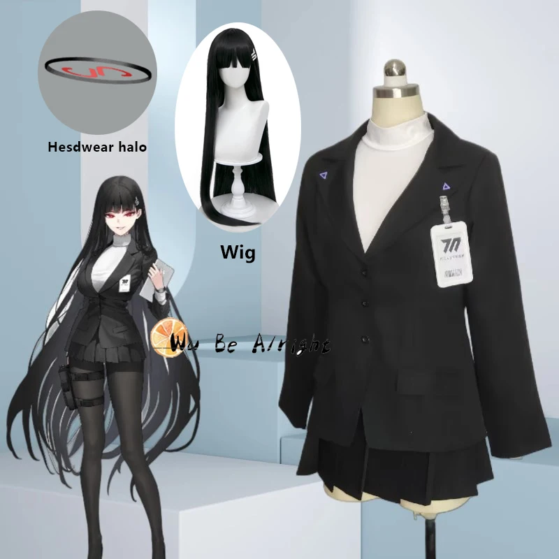 

Костюм для косплея Tsukatsuki Rio из игры «Голубой архив», костюм для костюма JK из униформы, длинный черный парик, головной убор, гало