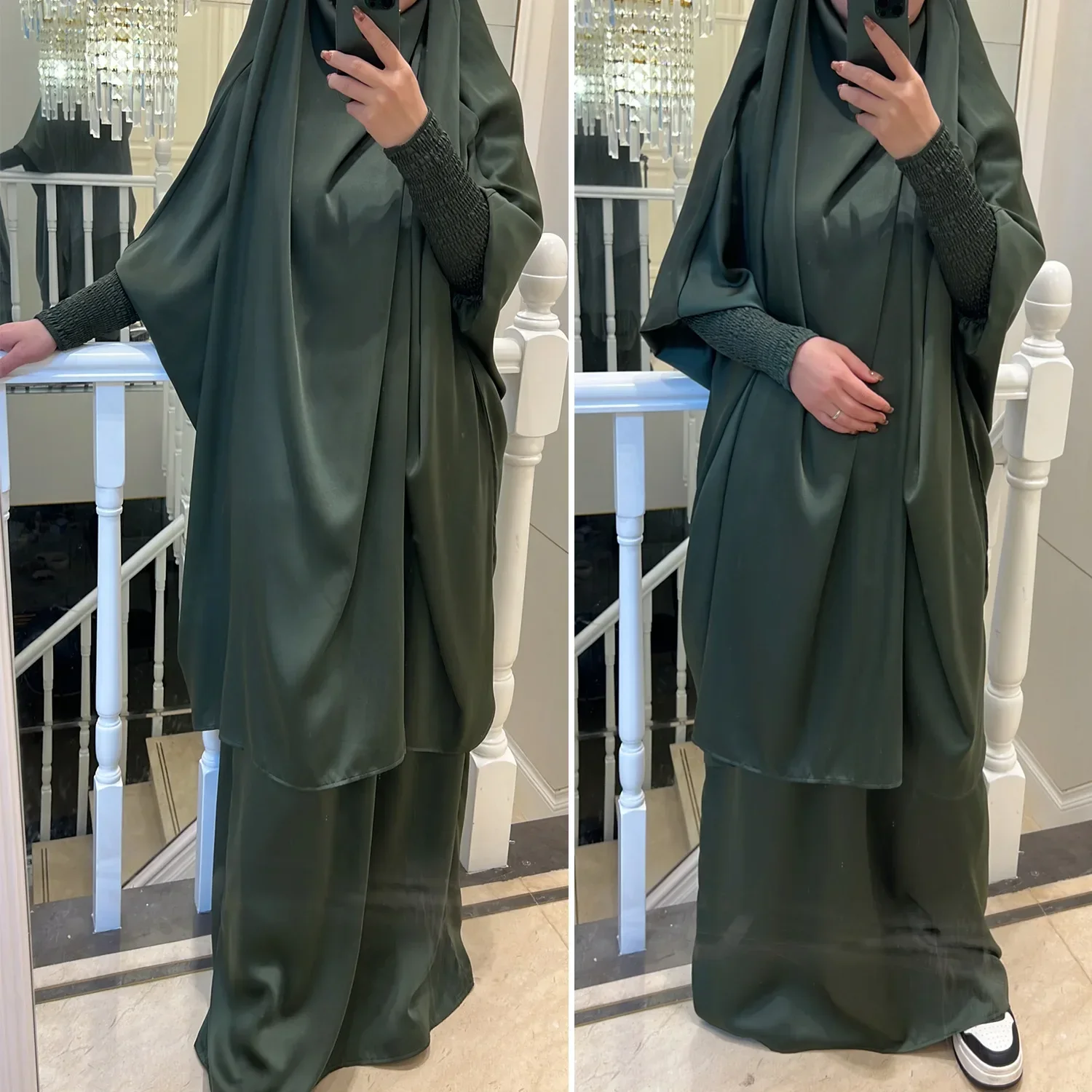Jilbab комплект из 2 предметов бархатная атласная Абая мусульманская молитвенная
