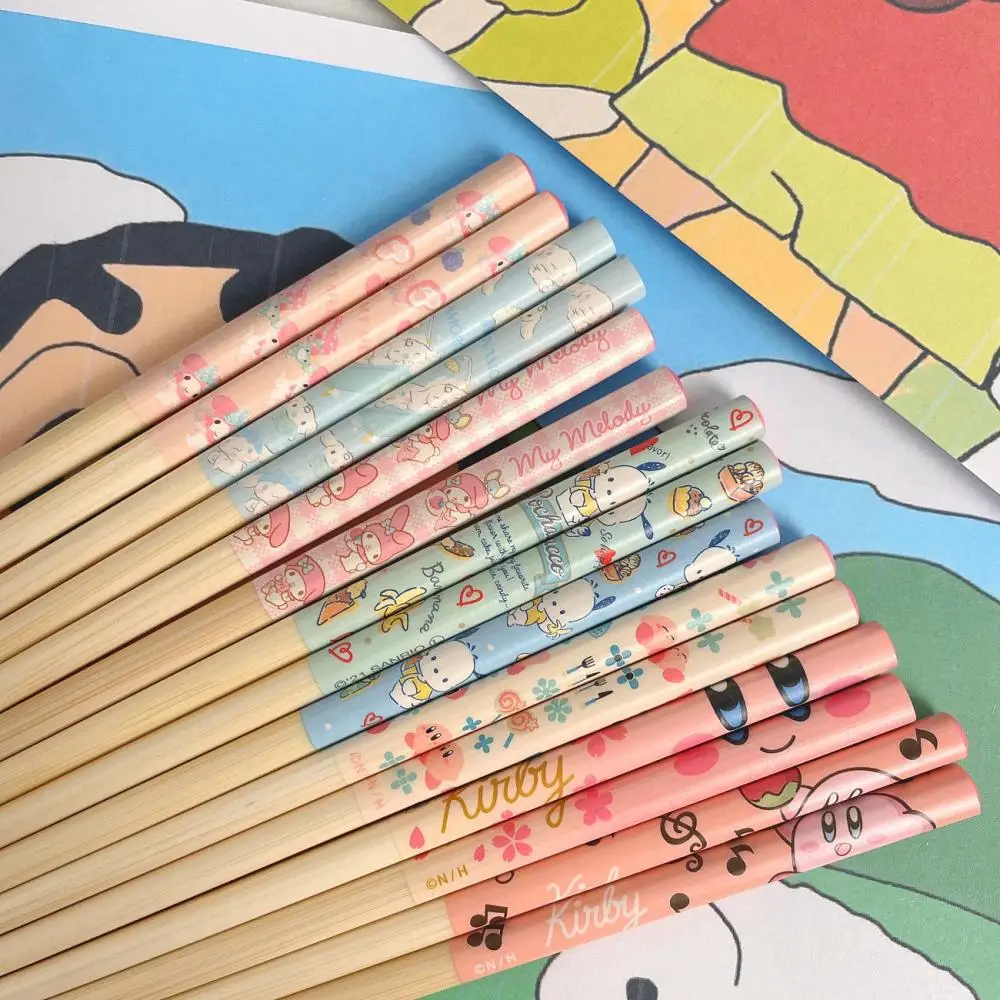 

Kawaii Sanriod Kirby Anime Hobby Cinnamoroll Mymelody Kitty Cute Household Bamboo Chopsticks Tableware Gift for Girlfriend