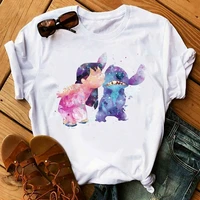 disney stitch t shirt ladies summer cartoon top t shirt fashion men and women with the same white t shirt bottoming hot sale