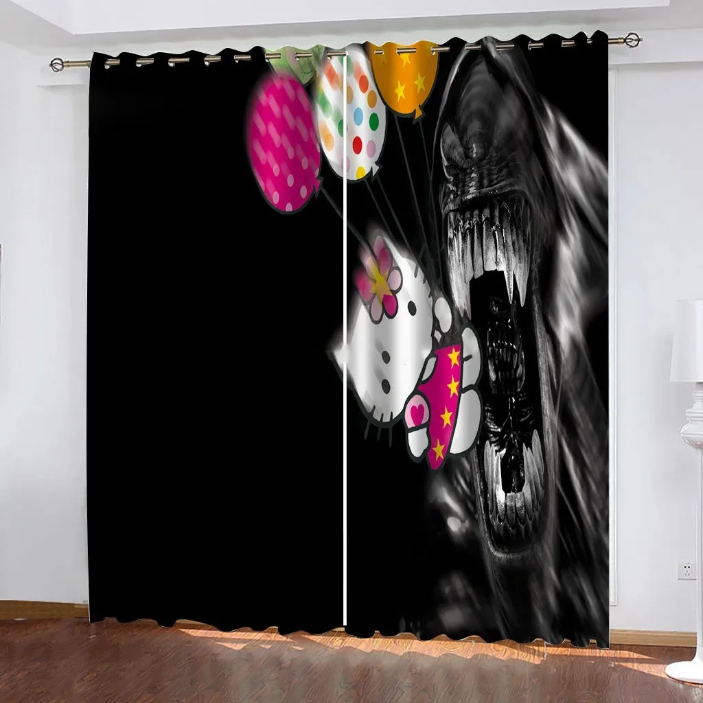 Шторы с котом Hello Kitty детские затемняющие занавески мультяшным рисунком ткань 3D