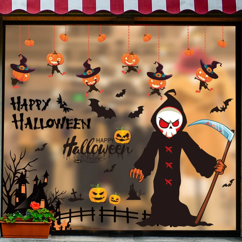 Фото Стеклянные наклейки на Хэллоуин сделай сам тыква зомби стену для гостиной