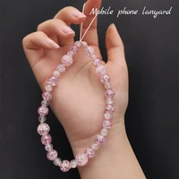 mobile phone lanyard short wrist chain crystal bead pendant womens personality creative bead pendant antilost sling key lanyard