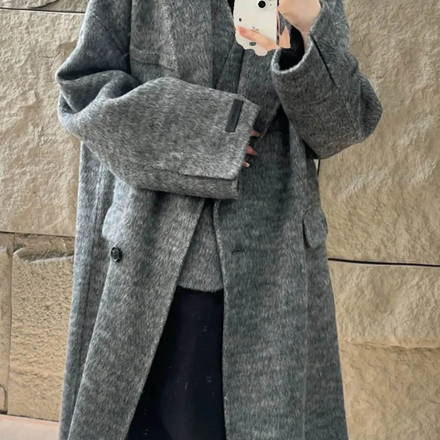 Женское шерстяное двустороннее кашемировое пальто средней и большой длины 23