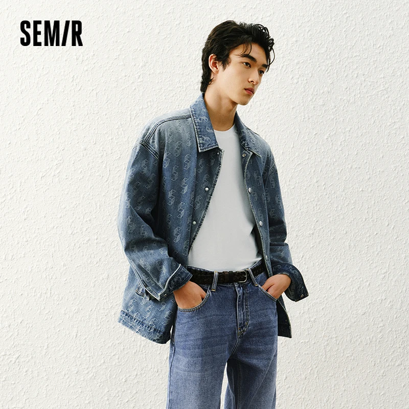 Фото Текстурированная куртка Semir, мужская весенняя жаккардовая джинсовая винтажная стираная свободная повседневная модная индивидуальная стильная куртка №2