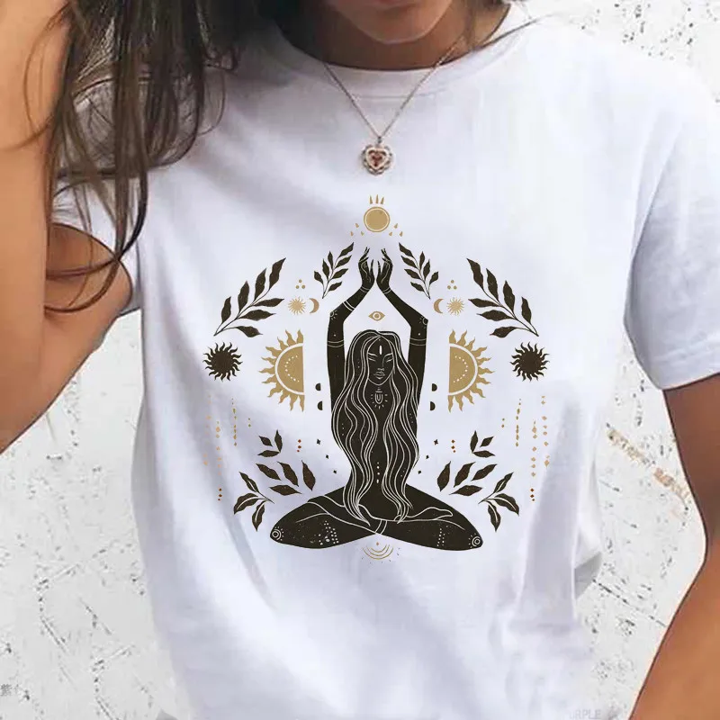

New Harajuku Short-Sleeved Summer Female T-Shirt Hip-Hop White Loose Tee Shirt Over Size Flower Sun Printed Casual Woman Tshirt