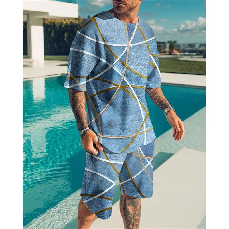 Summer Fashion Men's 2 Piece Set Tracksuits Casual Short Sleeves Maple Leaf  3D Print T-shirt+Shorts Pants Suit 2Pcs Male Clothes