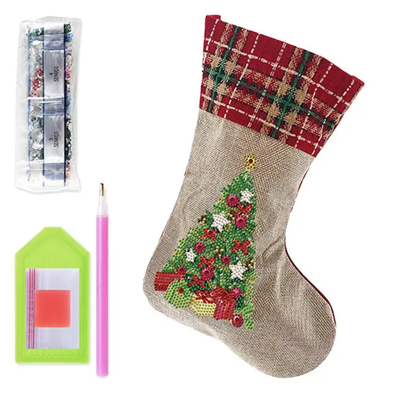 

5D Christmas Stockings DIY 5D Diamond DIY Painting Stocking Christmas Fireplace Hanging Stocking Christmas Decorations For Party
