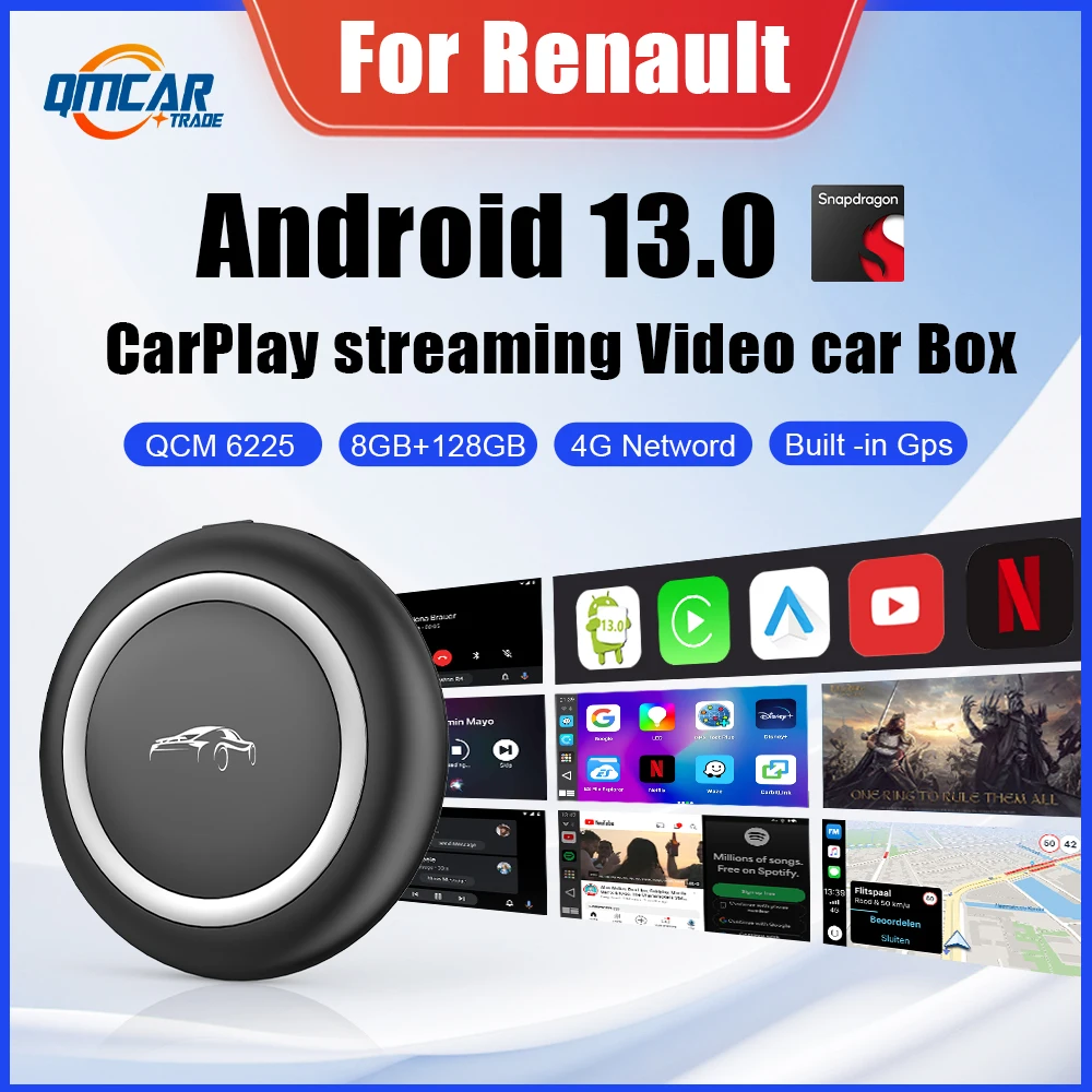 Беспроводной Carplay Android Авто 13 QCM6225 адаптер для Youtube Netflix Renault Duster Espace Captur Clio Kangoo Master