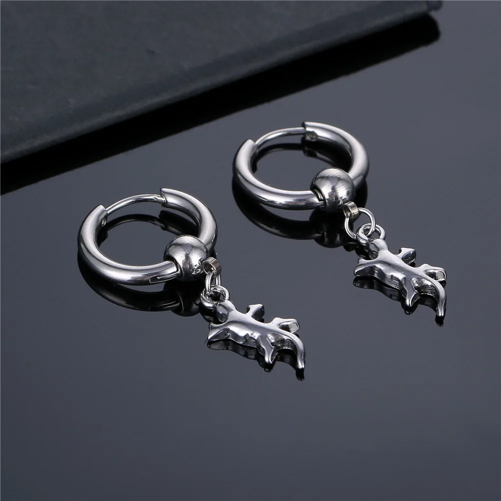 

New European and American cross-border wholesale gecko earrings,and buckles, retro titanium steel, niche and high-end