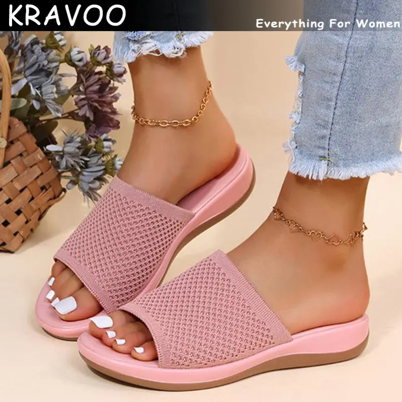 

KRAVOO Women Sandals Summer Casual Sandals Slip On Flat Elastic Force Women Shoes Sandals For Beach Light Slipper Zapatos Mujer