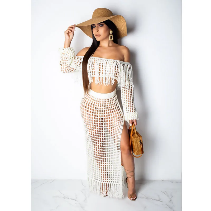 

Женский сексуальный комплект из двух предметов, весенне-летнее кружевное Сетчатое пляжное платье с бахромой, одежда для отдыха и клуба, ули...