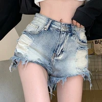 high waist sexy womens jeans shorts 2022 summer new fashion denim broken hole splicing ladies skinny retro super short jeans