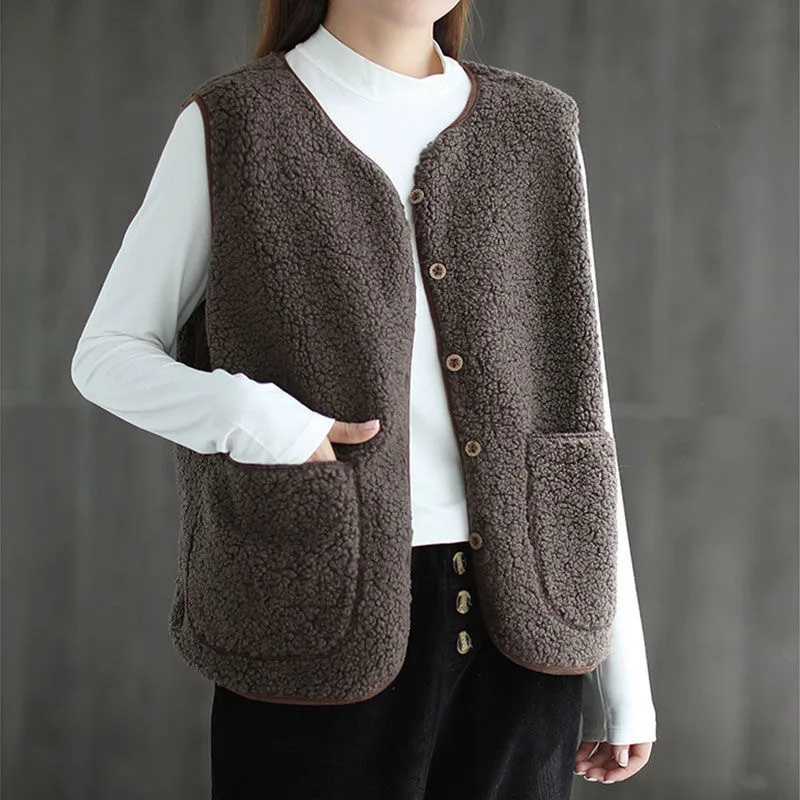 

Korean Imitation Lamb Vest Women's 2023 Autumn/Winter New Solid Color Sleeveless Jacket Plush Vest for Women