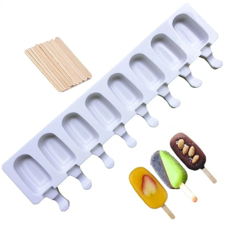 

4PCS Hole Silicone Ice Cream Mold Ice Cube sicle Barrel Mold Dessert DIY Mould Maker Tool withsicle Stick