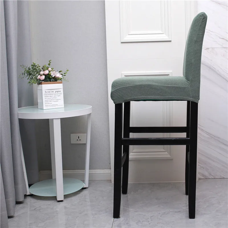 Эластичный чехол для барного стула однотонный жаккардовый с низкой спинкой кафе
