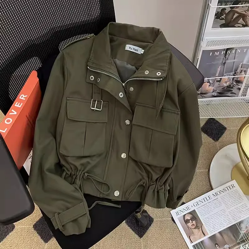 

2023 New Casual Short Coat Women's Clothing Spring Autumn Jacket Streetwear Drawstring Slim Motorcycle Top Girls Outerwear BC208