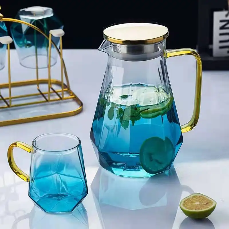 1.5L colourful Diamond Glass Teapot Set Home Water Carafe Heat-resistant Teapot  Hot Cold Water Water Jug Coffee Pot