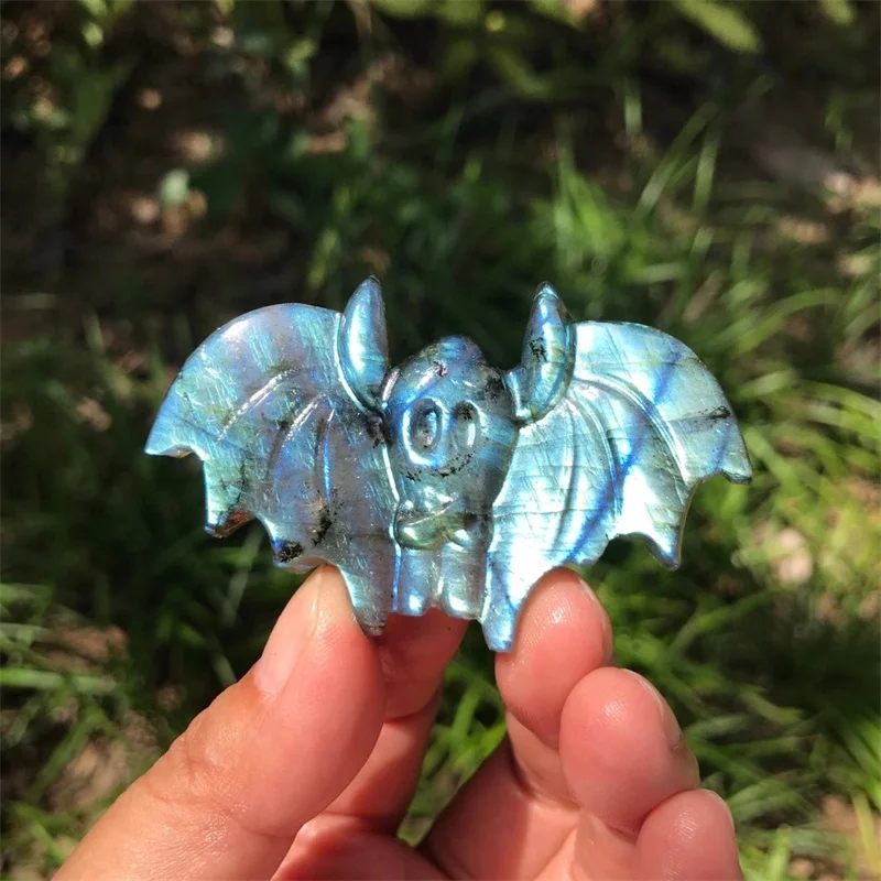 

5.8cm Natural Labradorite Bat Hand Carved Crystal Crafts Reiki Healing Crystal Stone Figurine Halloween Gift