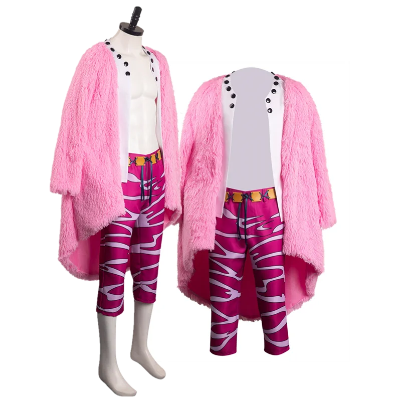 

Костюм Donquixote Doflamingo для косплея аниме, цельный костюм, Мужская накидка, брюки, пояс, Хэллоуин, карнавал, искусственная кожа, маскировка, наряды